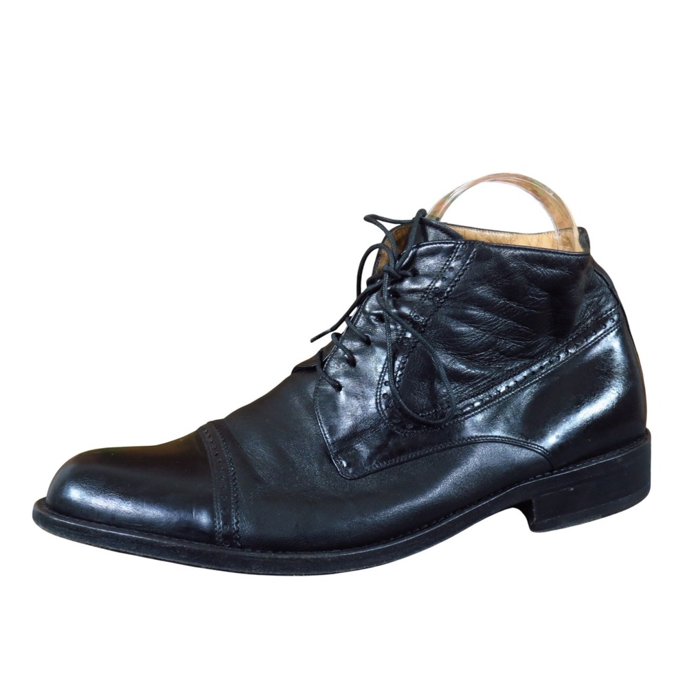 Bally Men Dress Boot Size 7.5 Formal Professional Black Leather Cap Toe Brogue